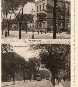 Dwa widoki na ulicę Dworcową - 2 stycznia 1915 roku - Dwa widoki na ulicę Dworcową (Bahnhofstrasse)
Verlag: Hch. Joneleit, Hohensalza, Bahnhofstrasse 27 b.
Pocztówka prawdopodobnie wysłana 2 stycznia 1915 roku.