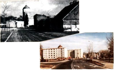 Ulica Wierzbińskiego, a w głębi wierza ciśnień w 1933 r.