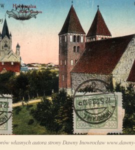 Inowrocławskie kościoły - 12 maja 1923 roku - Inowrocław. Kościół M. Boskiej oraz kościół P. Marji.
Pocztówka wysłana 12 maja 1923 roku.