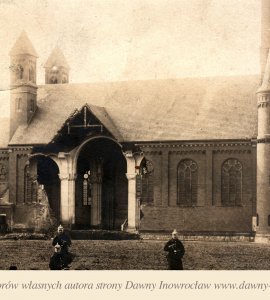 Kościół Zwiastowania NMP - 1909 rok. - Kościół Zwiastowania NMP po katastrofie do której doszło w Wielki Piątek, 9 kwietnia 1909 r.Pocztówka wysłana 29 czerwca 1909 roku.