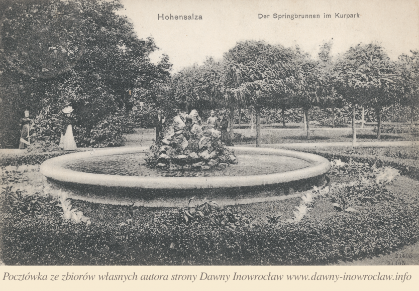 Fontanna w Parku Zdrojowym - 10 sierpnia 1908 roku - Inowrocław. Fontanna w Parku Zdrojowym.
Pocztówka wysłana 10 sierpnia 1908 roku.
Reinicke &amp; Rubin, Magdeburg 1906
Hohensalza. Der Springbrunnen im Kurpark.