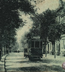 Ulica Dworcowa - ok 1914 rok - Tramwaj na ulicy Dworcowej (Bahnhofstrasse) w Inowrocławiu (Hohensalza). Pocztówka z około 1914 roku.