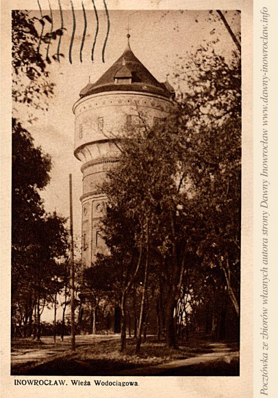 Wieża wodociągowa - 1934 rok - Pocztówka wysłana 28 czerwca 1934 roku.
Inowrocław. Wieża Wodociągowa.Wyd. "POLWID" Bydgoszcz, 20 stycznia 11.